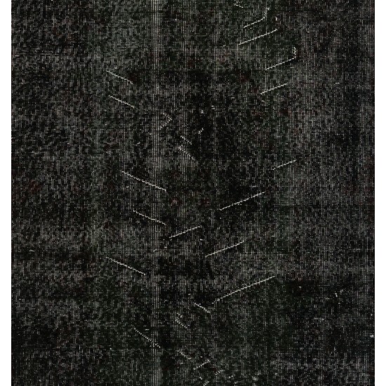 Black Over-Dyed Vintage Handmade Turkish Accent Rug for Contemporary Interiors. 3.9 x 7 Ft (116 x 214 cm)