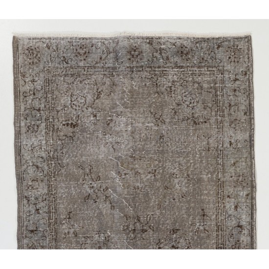 Mid-20th Century Hand-Knotted Central Anatolian Accent Rug Overdyed in Gray Color. 3.9 x 6.9 Ft (117 x 209 cm)