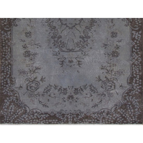Gray Over-Dyed Rug for Contemporary Interiors. Hand-Knotted Vintage Turkish Carpet. 4 x 6.9 Ft (120 x 209 cm)