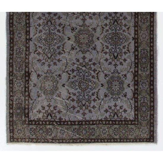 Mid-20th Century Handmade Central Anatolian Accent Rug Overdyed in Gray Color. 4 x 6.9 Ft (120 x 210 cm)
