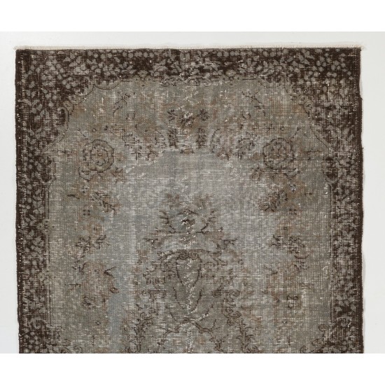 Mid-20th Century Handmade Central Anatolian Accent Rug Overdyed in Gray Color. 4 x 7 Ft (120 x 211 cm)