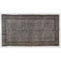 Traditional Handmade Vintage Turkish Accent Rug Overdyed in Gray Color. 4 x 7 Ft (120 x 215 cm)