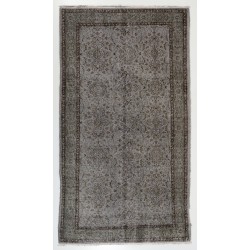 Traditional Handmade Vintage Turkish Accent Rug Overdyed in Gray Color. 4 x 7 Ft (120 x 215 cm)