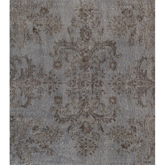 Traditional Handmade Vintage Turkish Accent Rug Overdyed in Gray Color. 4 x 7 Ft (120 x 216 cm)