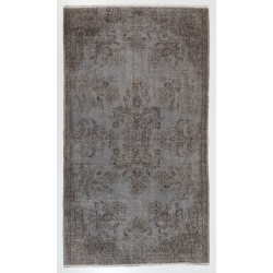 Traditional Handmade Vintage Turkish Accent Rug Overdyed in Gray Color. 4 x 7 Ft (120 x 216 cm)