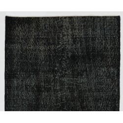 Black Over-Dyed Vintage Handmade Turkish Accent Rug for Contemporary Interiors. 4 x 6.8 Ft (122 x 205 cm)