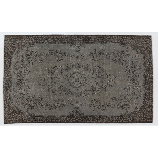 Traditional Handmade Vintage Turkish Accent Rug Overdyed in Gray Color. 4 x 6.9 Ft (124 x 210 cm)