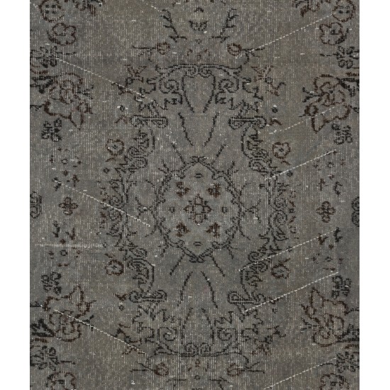 Traditional Handmade Vintage Turkish Accent Rug Overdyed in Gray Color. 4 x 6.9 Ft (124 x 210 cm)