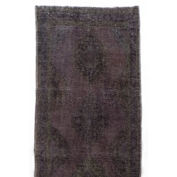 Authentic Handmade Vintage Turkish Runner Rug Overdyed in Gray Color. 4.6 x 14.2 Ft (138 x 430 cm)