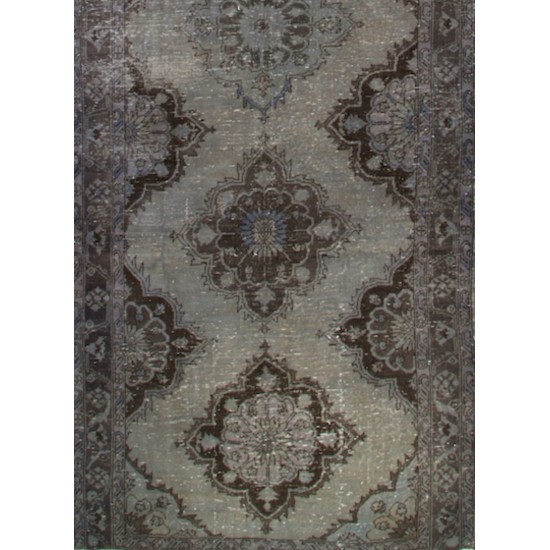 Gray Over-Dyed Runner Rug for Contemporary Interiors. Hand-Knotted Vintage Turkish Carpet. 4.6 x 12.4 Ft (140 x 376 cm)