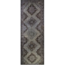 Gray Over-Dyed Runner Rug for Contemporary Interiors. Hand-Knotted Vintage Turkish Carpet. 4.6 x 12.4 Ft (140 x 376 cm)