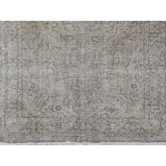 Gray Over-Dyed Rug for Contemporary Interiors. Hand-Knotted Vintage Turkish Carpet. 4.8 x 9.3 Ft (146 x 282 cm)