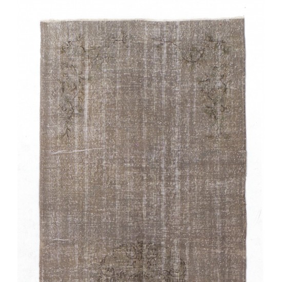 Unique Handmade Vintage Turkish Runner Rug Overdyed in Gray Color. 4.9 x 12.4 Ft (147 x 377 cm)