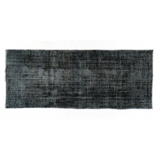 Black Over-Dyed Vintage Handmade Central Anatolian Runner Rug. 5 x 12.2 Ft (150 x 370 cm)