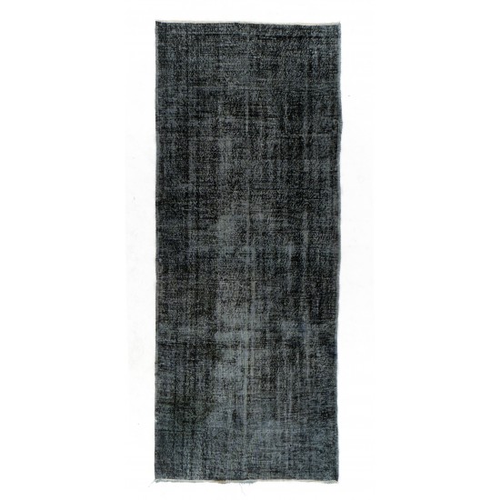 Black Over-Dyed Vintage Handmade Central Anatolian Runner Rug. 5 x 12.2 Ft (150 x 370 cm)
