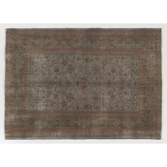 Authentic Handmade Vintage Turkish Rug Overdyed in Gray Color. 5.2 x 7.4 Ft (158 x 223 cm)
