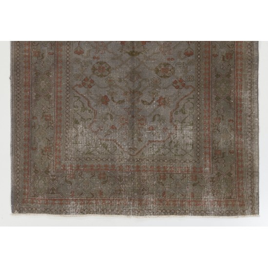 Authentic Handmade Vintage Turkish Rug Overdyed in Gray Color. 5.2 x 7.4 Ft (158 x 223 cm)