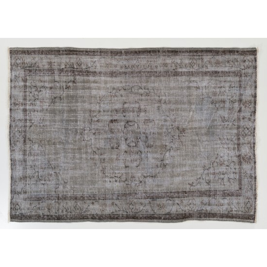 Mid-20th Century Handmade Central Anatolian Rug Overdyed in Gray Color. 5.3 x 7.4 Ft (159 x 224 cm)