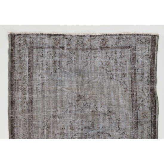 Mid-20th Century Handmade Central Anatolian Rug Overdyed in Gray Color. 5.3 x 7.4 Ft (159 x 224 cm)