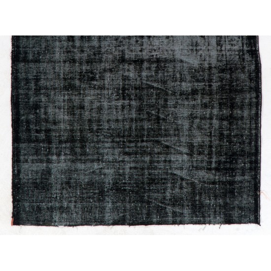 Black Over-Dyed Vintage Handmade Turkish Area Rug for Contemporary Interiors. 5.3 x 8.3 Ft (160 x 250 cm)