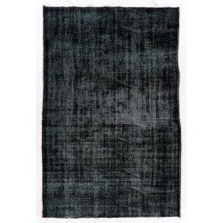 Black Over-Dyed Vintage Handmade Turkish Area Rug for Contemporary Interiors. 5.3 x 8.3 Ft (160 x 250 cm)