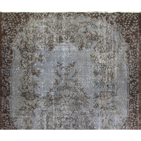 Gray Over-Dyed Rug for Modern Interiors. Handmade Vintage Turkish Carpet. 5.4 x 9 Ft (162 x 274 cm)