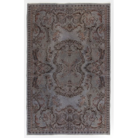 Gray Over-Dyed Rug for Modern Interiors. Handmade Vintage Turkish Carpet. 5.4 x 8.5 Ft (164 x 259 cm)