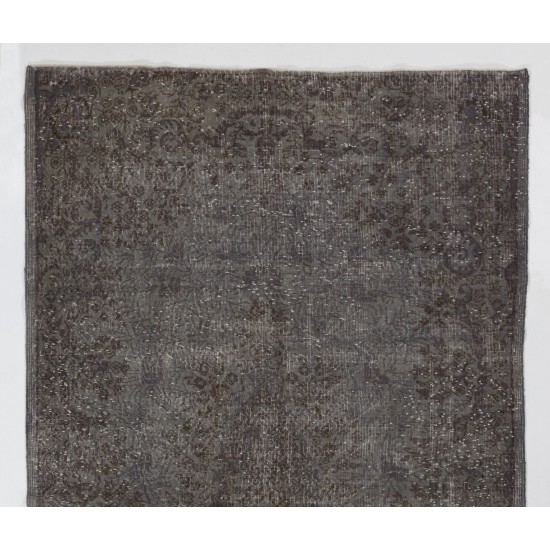 Gray Over-Dyed Rug for Modern Interiors. Handmade Vintage Turkish Carpet. 5.4 x 10 Ft (164 x 302 cm)