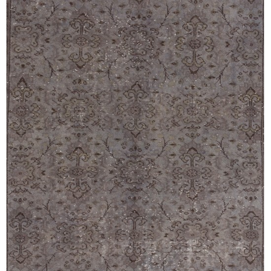 Gray Over-Dyed Rug for Modern Interiors. Handmade Vintage Turkish Carpet. 5.6 x 8.8 Ft (168 x 267 cm)
