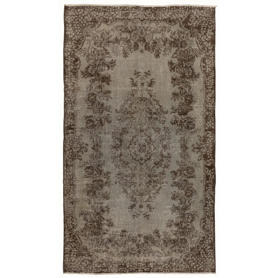 Gray Over-Dyed Rug for Modern Interiors. Handmade Vintage Turkish Carpet. 5.6 x 9.5 Ft (168 x 289 cm)