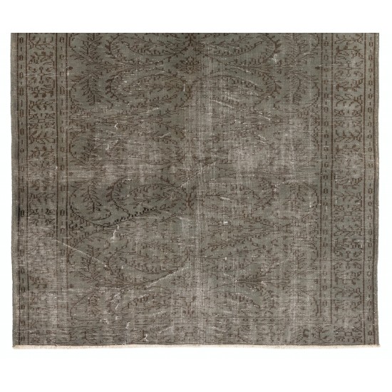 Gray Over-Dyed Rug for Modern Interiors. Handmade Vintage Turkish Carpet. 5.6 x 9 Ft (170 x 275 cm)