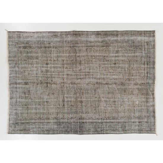 Gray Over-Dyed Rug for Modern Interiors. Handmade Vintage Turkish Carpet. 5.7 x 8 Ft (172 x 242 cm)