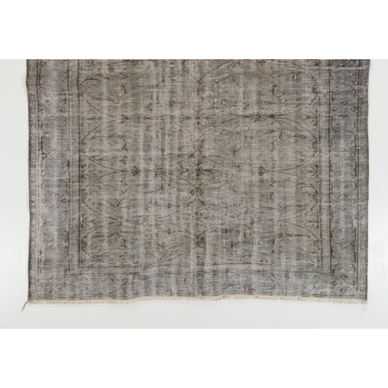 Gray Over-Dyed Rug for Modern Interiors. Handmade Vintage Turkish Carpet. 5.7 x 8 Ft (172 x 242 cm)