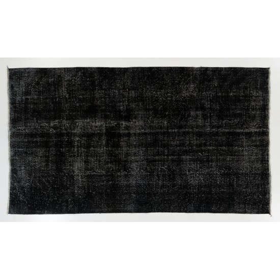 Black Over-Dyed Vintage Handmade Turkish Area Rug for Contemporary Interiors. 5.7 x 10 Ft (173 x 307 cm)