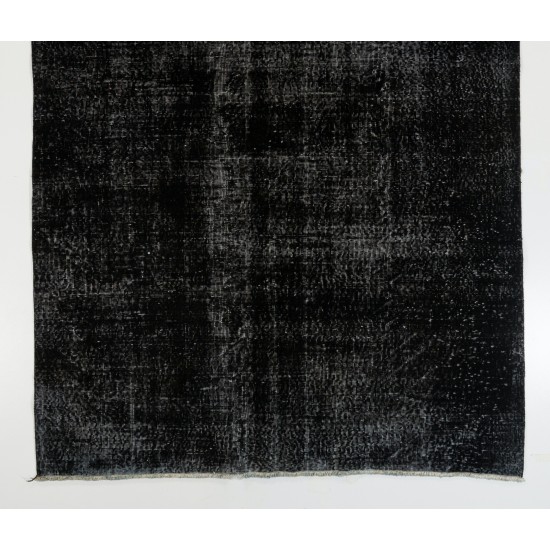 Black Over-Dyed Vintage Handmade Turkish Area Rug for Contemporary Interiors. 5.7 x 10 Ft (173 x 307 cm)