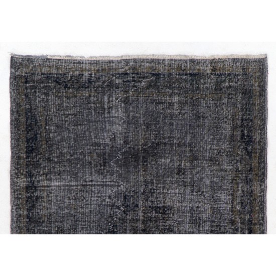 Gray Over-Dyed Rug for Modern Interiors. Mid-Century Vintage Turkish Carpet. 5.8 x 8.2 Ft (175 x 248 cm)