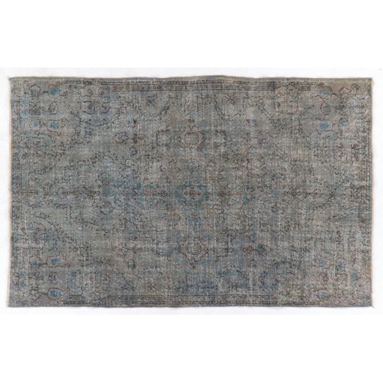 Gray Over-Dyed Rug for Modern Interiors. Mid-Century Vintage Turkish Carpet. 5.8 x 9 Ft (175 x 273 cm)