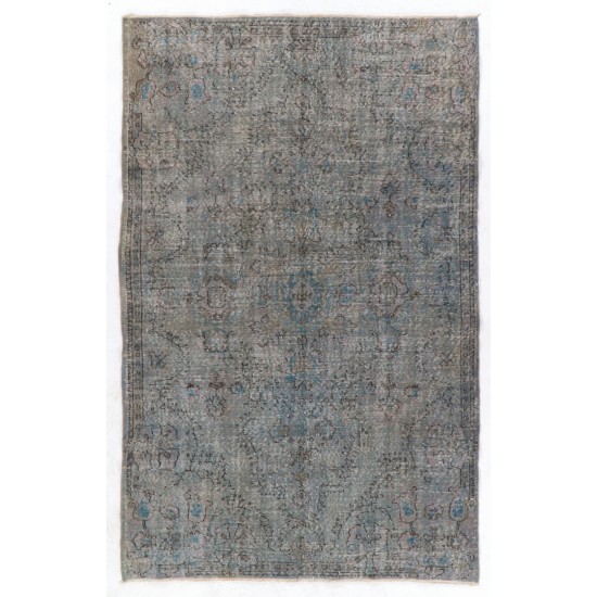 Gray Over-Dyed Rug for Modern Interiors. Mid-Century Vintage Turkish Carpet. 5.8 x 9 Ft (175 x 273 cm)