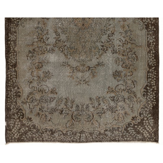 Gray Over-Dyed Rug for Modern Interiors. Handmade Vintage Turkish Carpet. 5.8 x 9.3 Ft (175 x 283 cm)