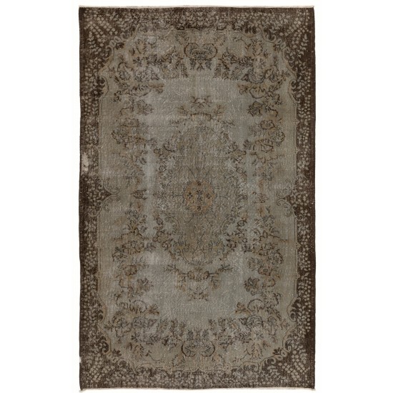 Gray Over-Dyed Rug for Modern Interiors. Handmade Vintage Turkish Carpet. 5.8 x 9.3 Ft (175 x 283 cm)