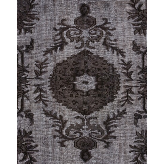 Gray Over-Dyed Rug for Modern Interiors. Mid-Century Vintage Turkish Carpet. 5.8 x 9.5 Ft (175 x 287 cm)