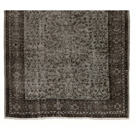 Authentic Bluish Gray Over-Dyed Rug for Modern Interiors. Floral Pattern Handmade Vintage Turkish Carpet. 5.9 x 9.5 Ft (178 x 289 cm)