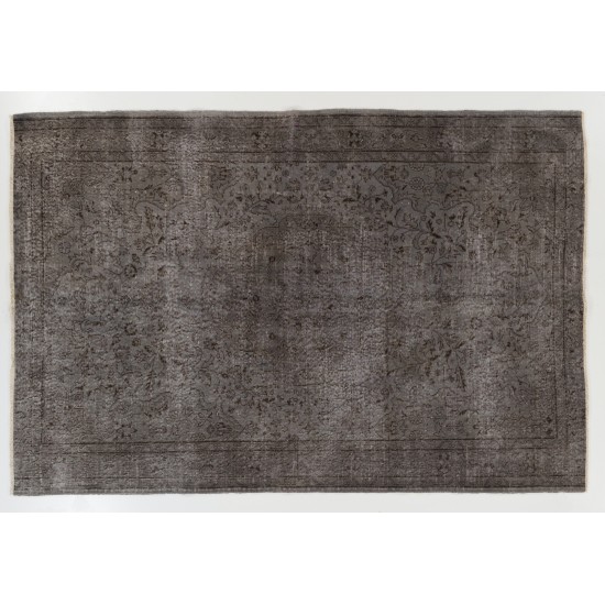 Gray Over-Dyed Rug for Modern Interiors. Mid-Century Vintage Turkish Carpet. 6 x 9 Ft (181 x 274 cm)