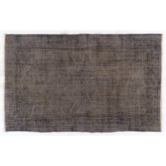 Gray Over-Dyed Rug for Modern Interiors. Mid-Century Vintage Turkish Carpet. 6 x 7.8 Ft (185 x 236 cm)