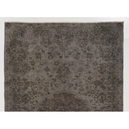 Gray Over-Dyed Rug for Modern Interiors. Mid-Century Vintage Turkish Carpet. 6 x 9.2 Ft (185 x 278 cm)