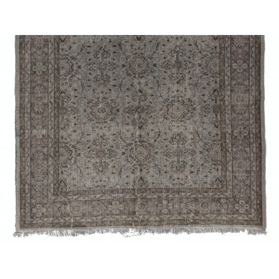 Gray Over-Dyed Rug for Modern Interiors. Mid-Century Vintage Turkish Carpet. 6 x 9.5 Ft (185 x 288 cm)