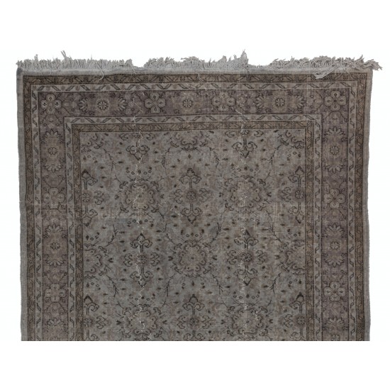 Gray Over-Dyed Rug for Modern Interiors. Mid-Century Vintage Turkish Carpet. 6 x 9.5 Ft (185 x 288 cm)