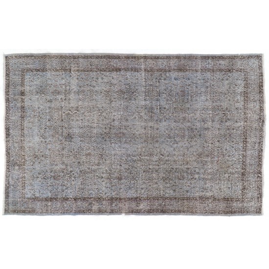 Gray Over-Dyed Rug for Modern Interiors. Mid-Century Vintage Turkish Carpet. 6 x 10 Ft (185 x 305 cm)