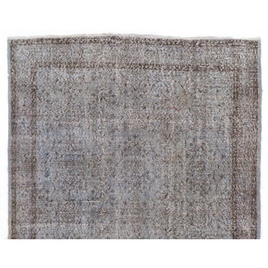 Gray Over-Dyed Rug for Modern Interiors. Mid-Century Vintage Turkish Carpet. 6 x 10 Ft (185 x 305 cm)