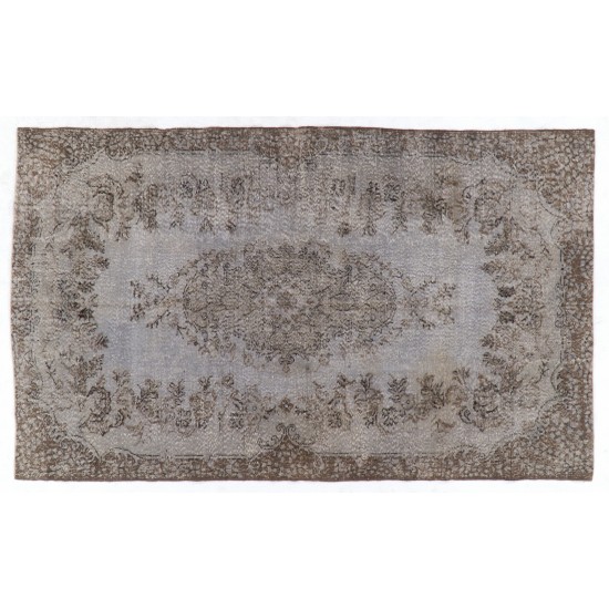 Gray Over-Dyed Rug for Modern Interiors. Mid-Century Vintage Turkish Carpet. 6 x 10 Ft (185 x 306 cm)